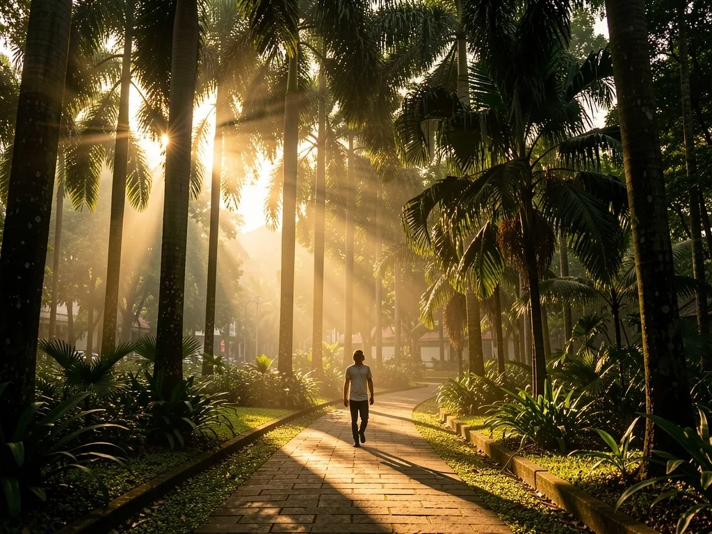 Morning sunlight in an urban park