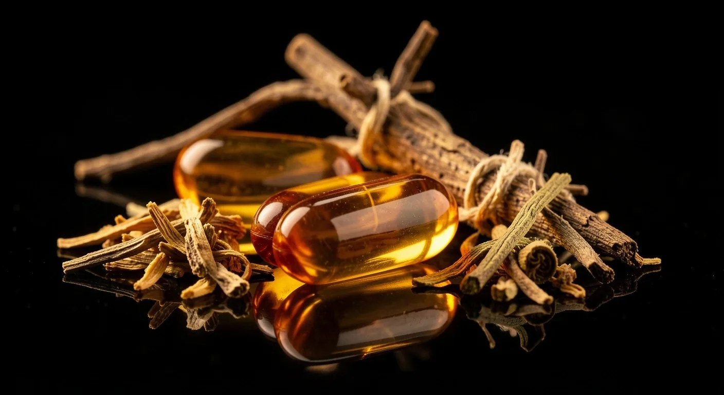 Macro photography of natural vitamin capsules on dark surface
