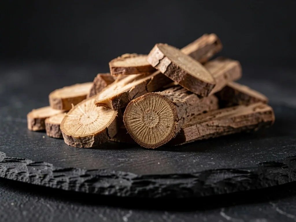 Macro photograph of natural supplement ingredients on a dark surface